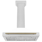 ZLINE 36" Autograph Edition DuraSnow Stainless Steel Range Hood with White Matte Shell and Gold Handle