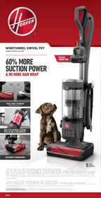 Hoover Windtunnel Swivel Pet Bagless Upright Vacuum, Pet Friendly, Above Floor Cleaning, Swivel Steering, Prevents Hair Wrap, UH77310V, Gray