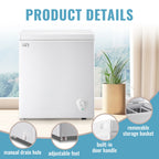 WANAI 5.0 Cubic Feet Chest Freezer Large Home Deep Freezers Black Top Door with Removable Basket