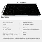 KFFKFF 36in Electric Cooktop, 5 Burners Ceramic Glass Stove Top Touch Control 9200W, 9 Heating Level Multifunctional Burner