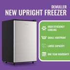 DEMULLER Upright Freezer 3.2 Cu. ft Front Door Freezer Compact Adjustable Thermostat Silver