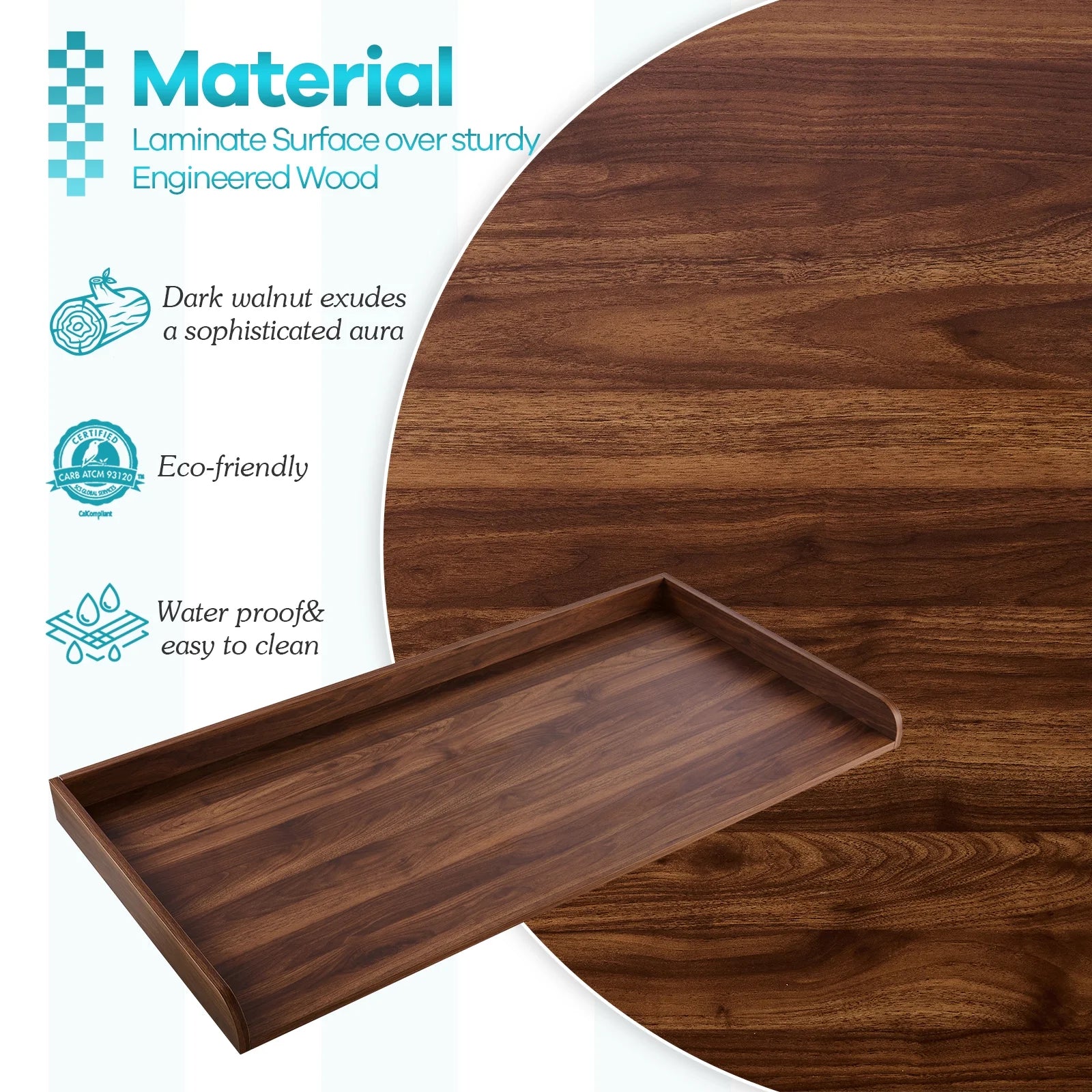 Kaboon Washer Dryer Countertop with Edge Rails, 27.5" x 54", Light Walnut