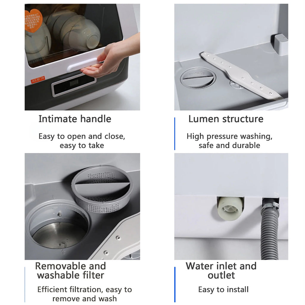 Portable Countertop Dishwasher W/Steam& Air-dry Function, 4 Washing Programs, 360° Streak-free Deep Cleaning for Home Apartments& Rvs (12-20pc Once)