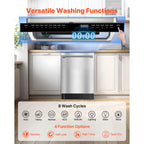 KFFKFF 24-Inch Built-In Dishwasher with Stainless Steel Interior, 14 Place Settings, 8 Wash Cycles, Quiet Operation, Adjustable Racks, and Zoned Storage, Dimensions: 23.82 x 25.2 x 33.78 Inches