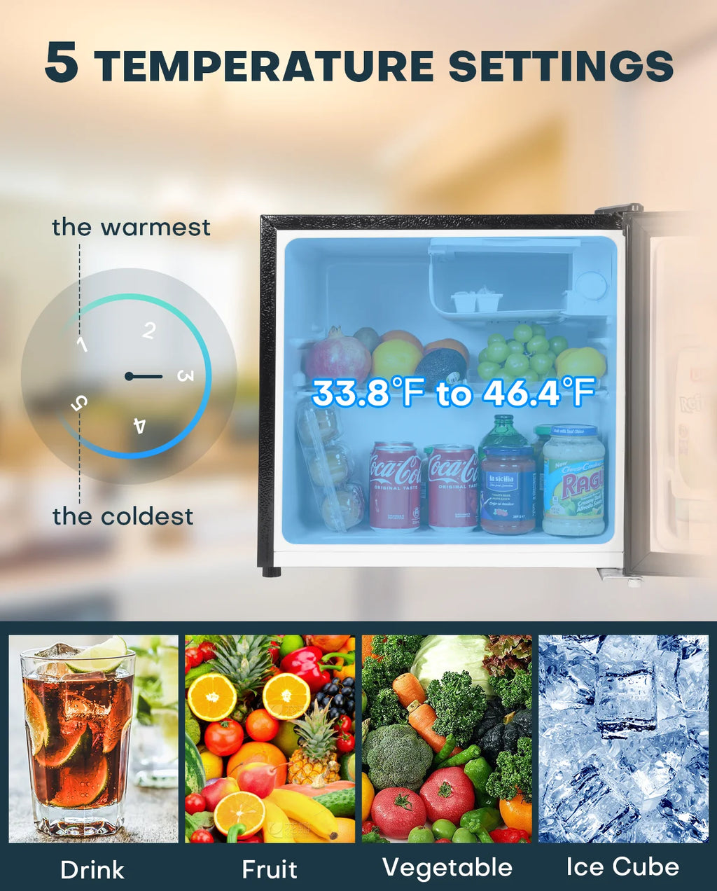 Upstreman 1.7 Cu ft Mini Fridge with Freezer Single Door Compact Refrigerator, Low Noise, Energy Saving, Adjustable Temperature, Reversible Door, for Home Office Dorm, Black FR17
