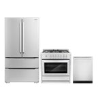 Cosmo 3 Piece Kitchen Appliance Package with 36" Freestanding Dual Fuel Range Kitchen Stove 24" Built-in Fully Integrated Dishwasher & French Door Refrigerator Kitchen Appliance Bundles