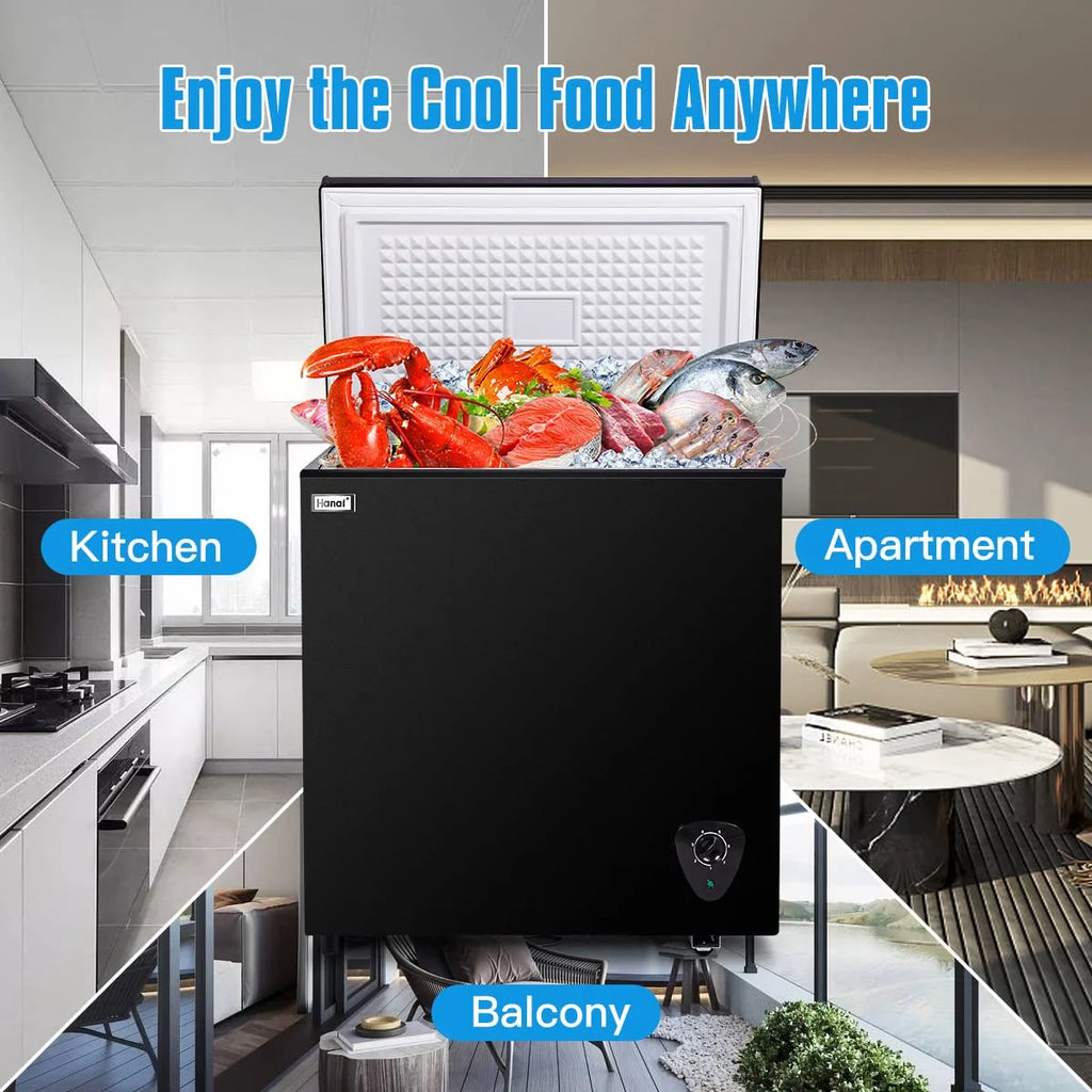 WANAI Chest Freezer 5.0 Cu Ft,Small Chest Freezer,Upright Single Door Refrigerator,Black