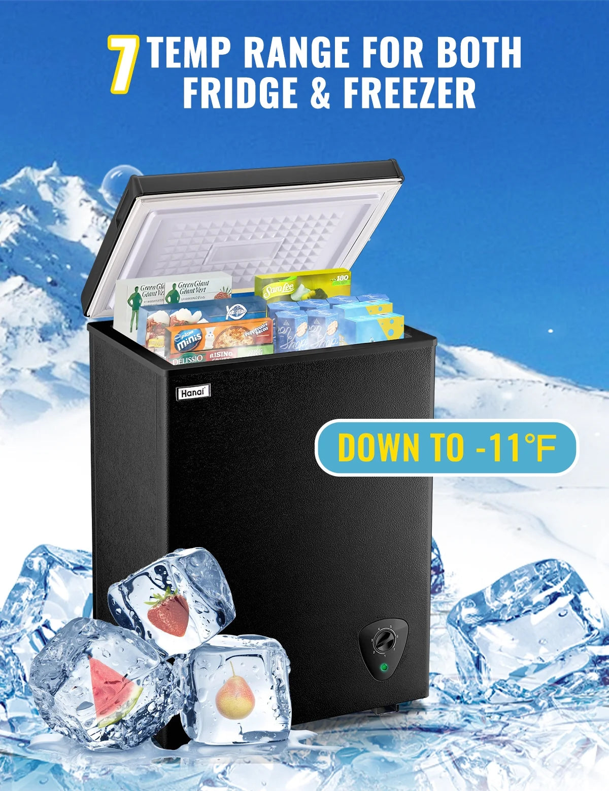 WANAI 3.5 Cu.ft Chest Freezer Small Deep Freeze with 7 Gears Temp Control Office Dorm Kitchen White