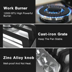 36 Inch Gas Cooktop with Griddle, Gas Stove Top with 5 Burners, Reversible Cast Iron Grill/Griddle, NG/LPG Convertible, with Thermocouple Protection, Stainless Steel