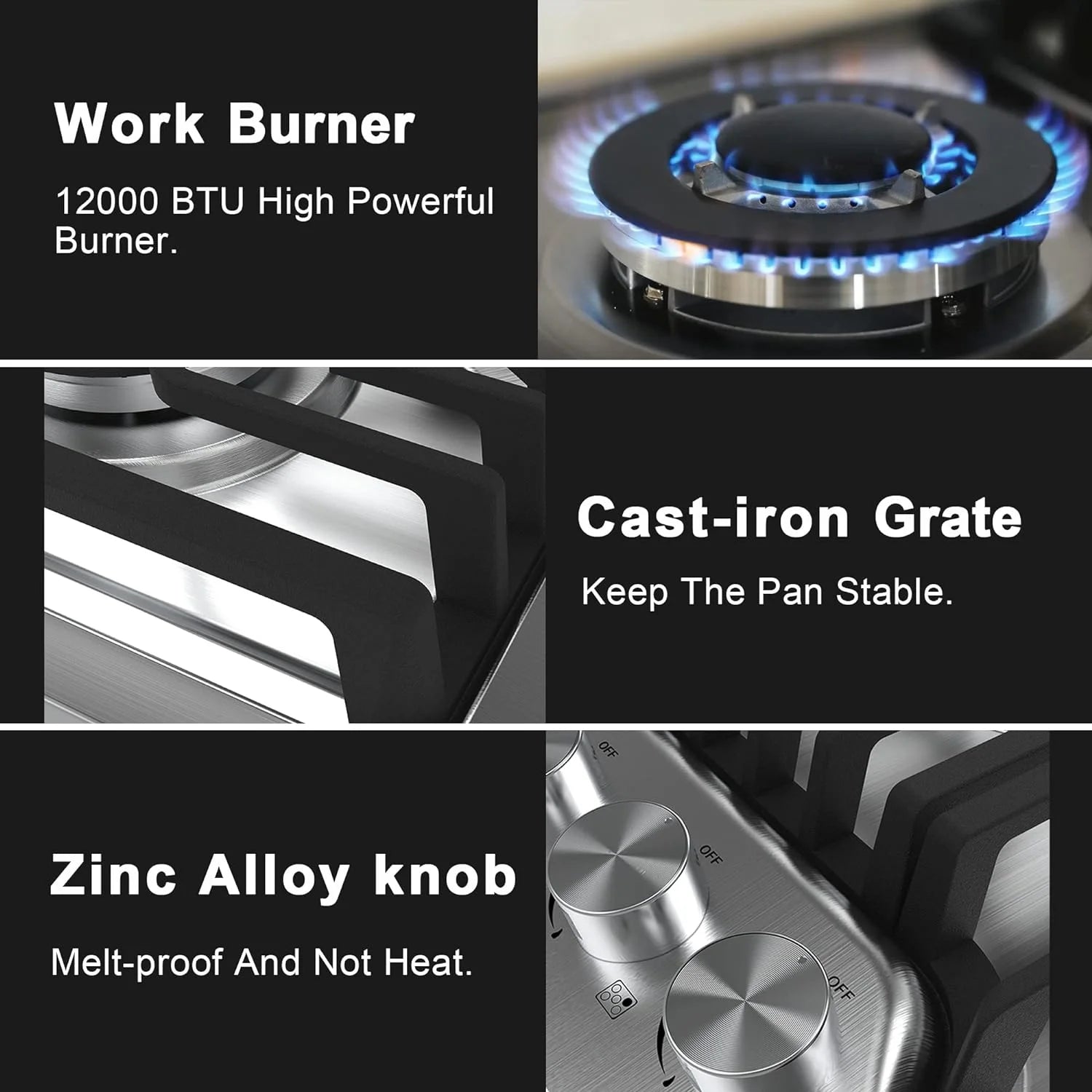 36 Inch Gas Cooktop with Griddle, Gas Stove Top with 5 Burners, Reversible Cast Iron Grill/Griddle, NG/LPG Convertible, with Thermocouple Protection, Stainless Steel