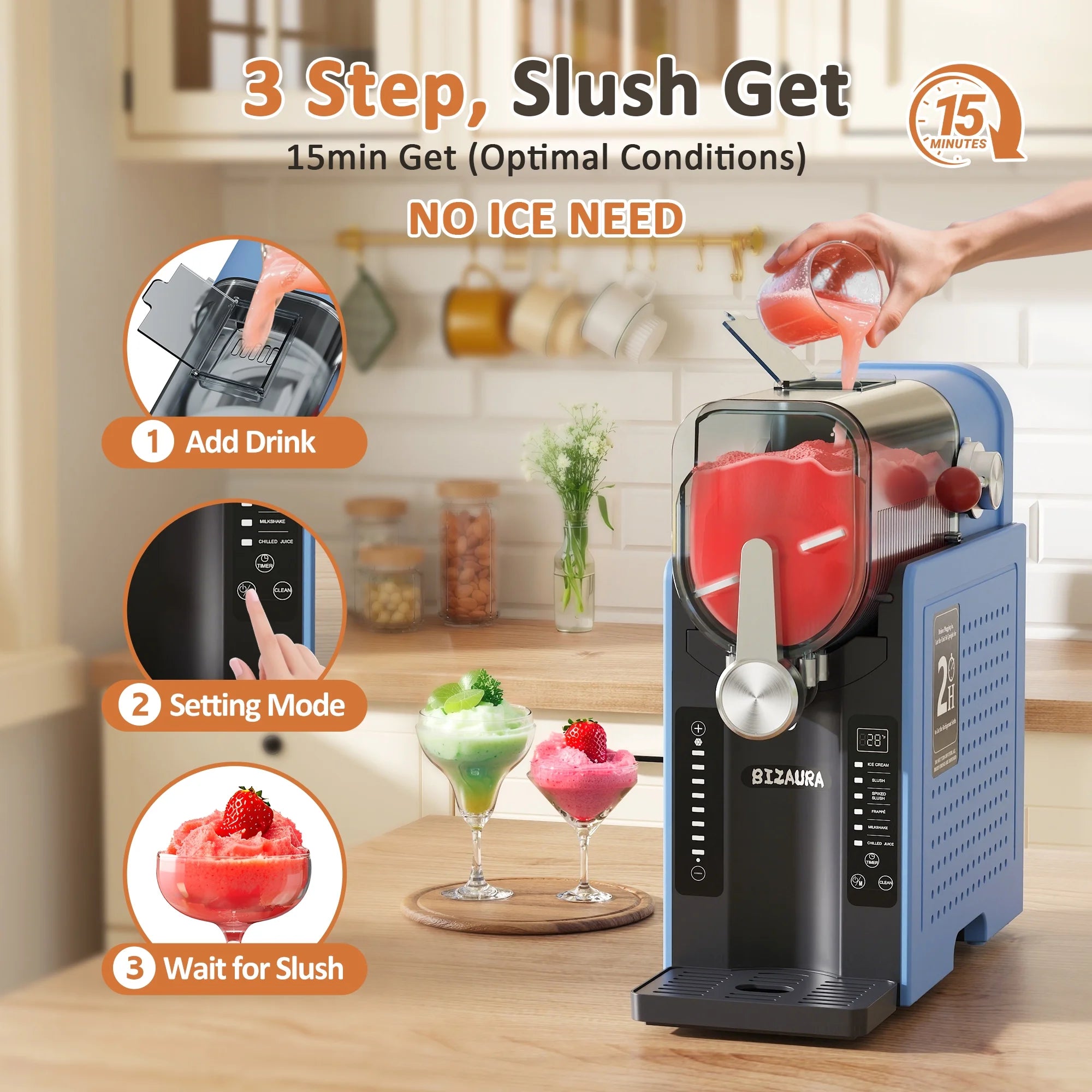 BIZAURA Slushie Machine, Slushy Machine for Home No Ice Need, Professional Frozen Drink Maker, 6 Presets for Milkshakes, Frapp��s, Slush, Ice Cream