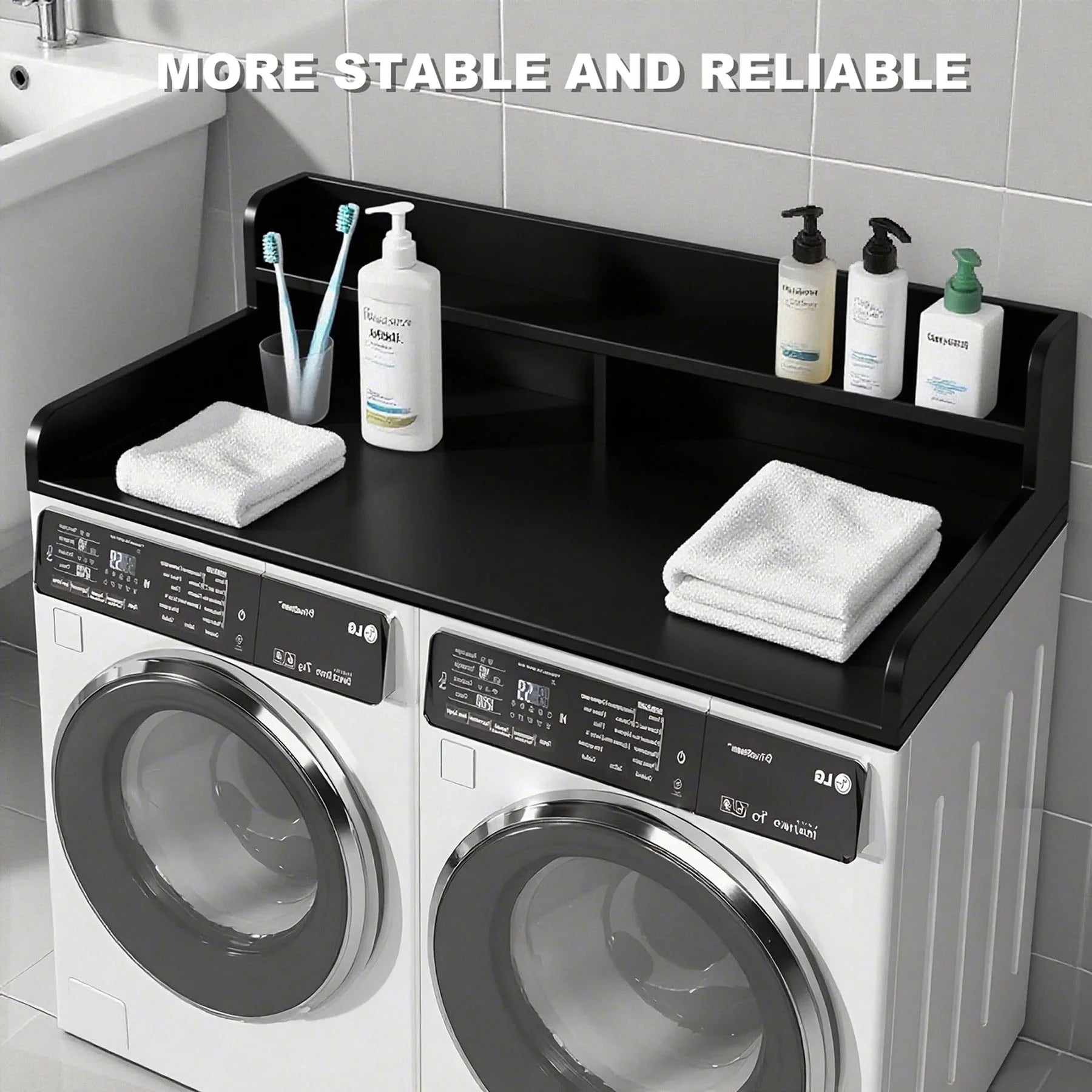 S-HOME Large Space 2-Tier Washer and Dryer Countertop with 2.75 Inch H Guard, 54 Inch W x 27.5 Inch D Topper for Laundry Room