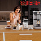 Full Automatic Espresso Machine with Built-In Grinder & Milk Frother - FTF Touchscreen Coffee Maker for Latte/Cappuccino, 20 Bar Pressur & 1.5L Water Tank, 1350W, Grey