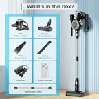 MOOSOO Stick Vacuum Cleaner, LED Display, Anti-Tangle Brush, Powerful No-Fading Suction for Pet Hair, Hard Floors and Carpet