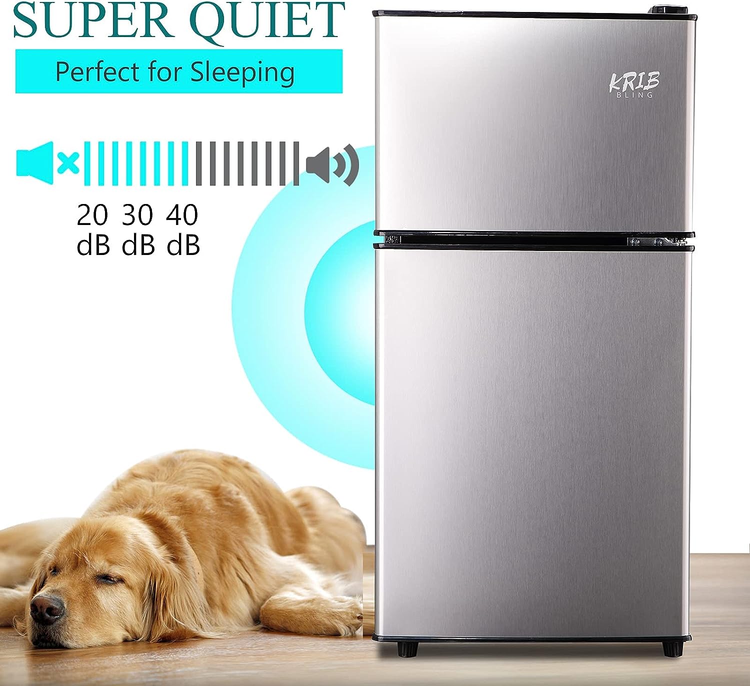 Harper & Bright Designs Double Door Mini Fridge with Freezer, 3.2 Cu.Ft Compact Refrigerator with Adjustable Shelf, Adjustable Thermostat and Reversible Door for Bedroom, Dorm, Home Office, White