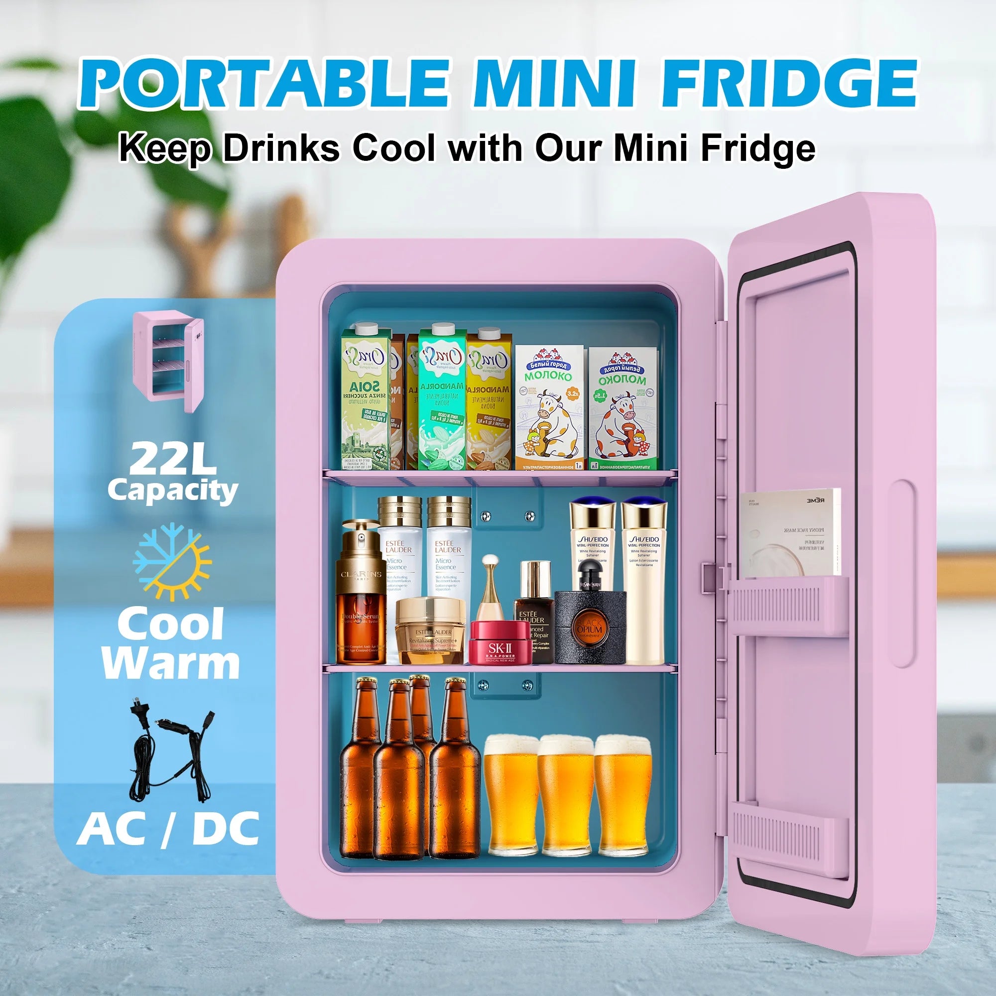 ADVWIN 22L/30Can Mini Fridge with Temperature Control, Compact Refrigerators for Bedroom, Cosmetics