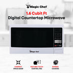 Magic Chef 1.6 Cu. ft. 1100W Countertop Microwave Oven with Push-Button Door in Black, New