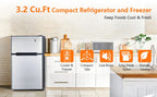 M optimized 3.2 Cu. Ft Mini Fridge with Freezer, Small Refrigerators Double Door, 5 Adjustable Thermostat Settings, Compact Internal Freezer with Crisper Drawer for Apartment Dorm