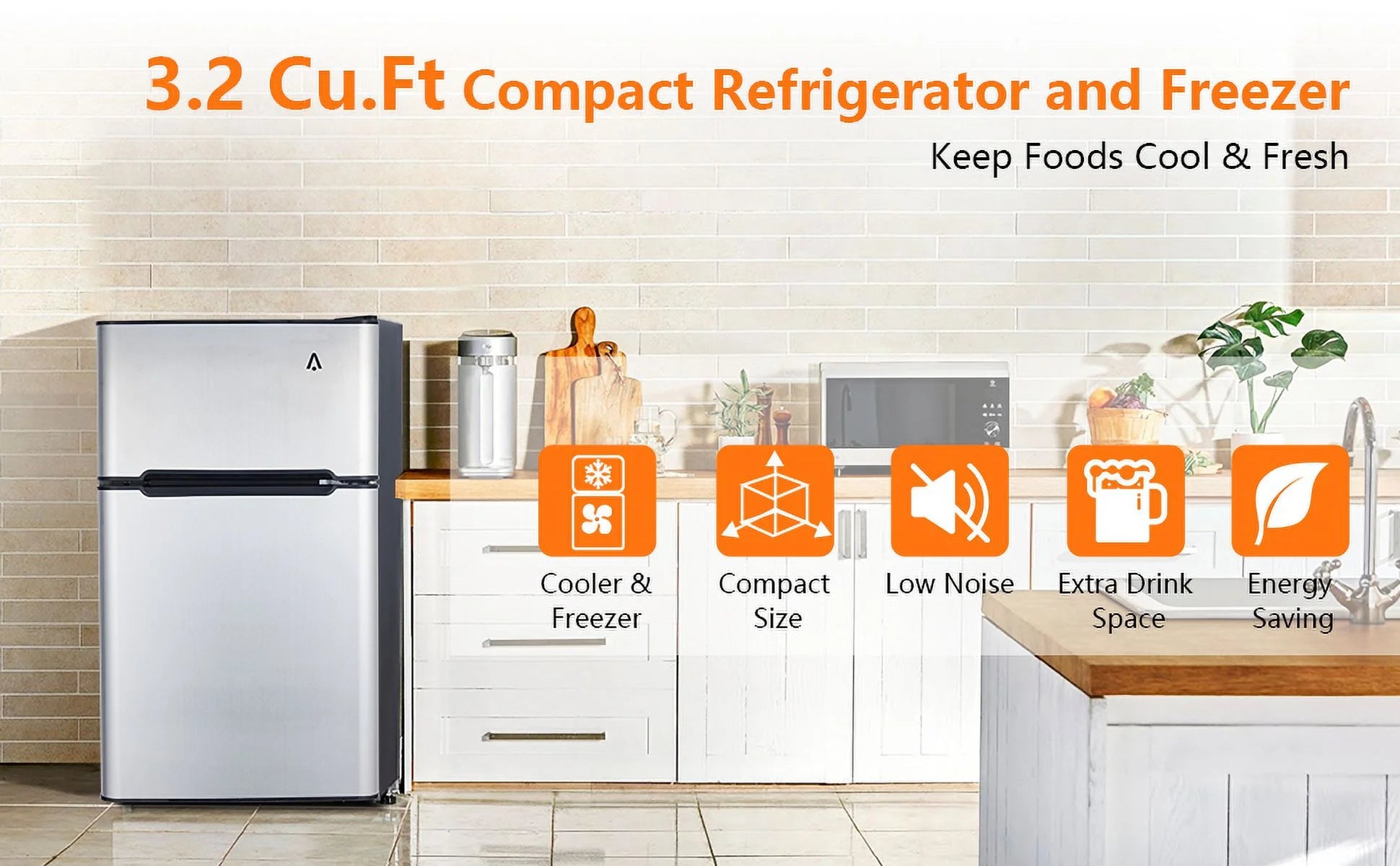 M optimized 3.2 Cu. Ft Mini Fridge with Freezer, Small Refrigerators Double Door, 5 Adjustable Thermostat Settings, Compact Internal Freezer with Crisper Drawer for Apartment Dorm