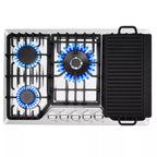 30 Inch Bulit-In Gas Cooktop with Griddle, 5 Italy SABAF Powerful Burners Over 92% High Efficiency, Max 48300BTU Gas Stove Top, 304 Stainless Steel Panel, NG/LPG Convertible, CSA Certified