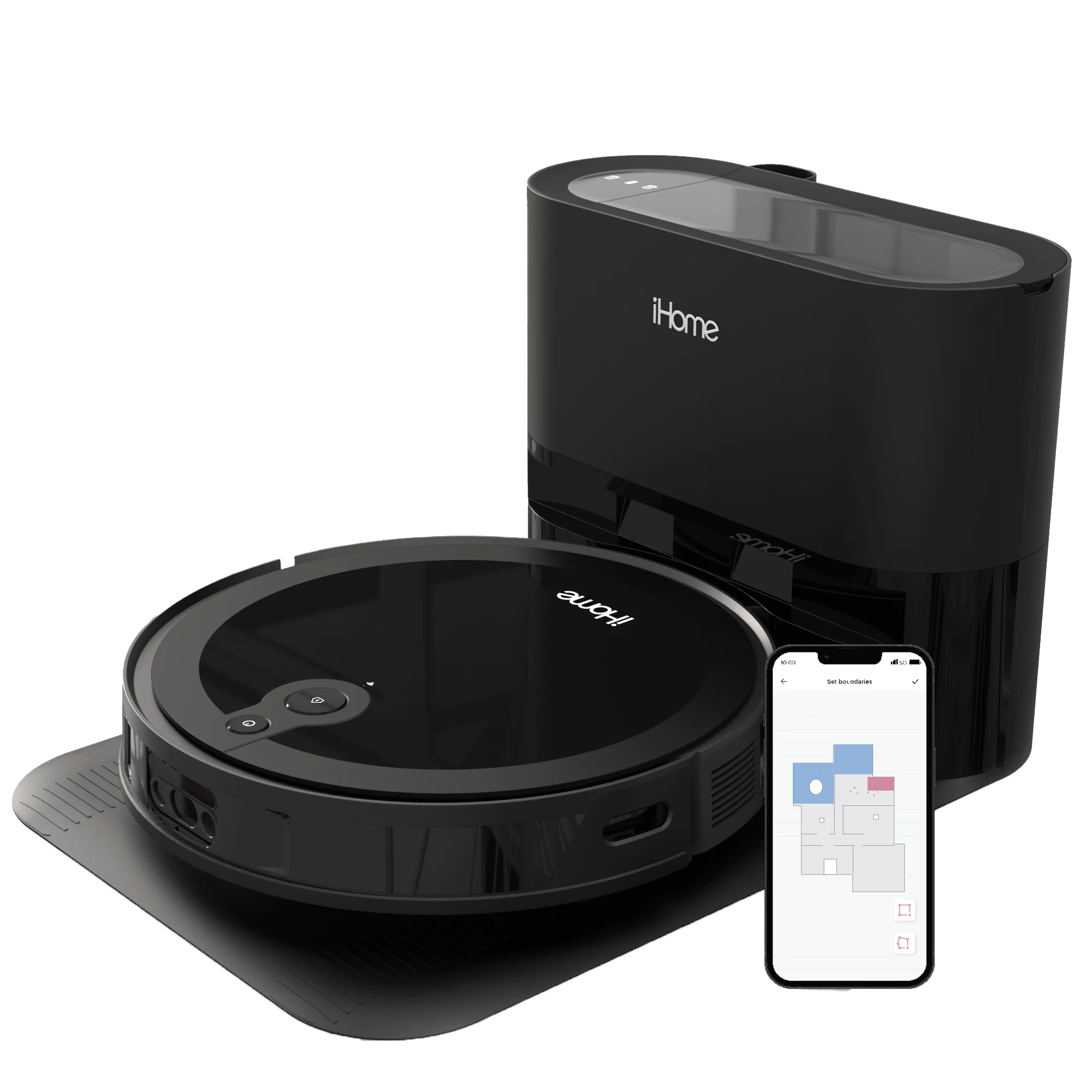 iHome AutoVac Luna Pro New 3-in-1 Robot Vacuum and Vibrating Mop with Auto Empty Base, Self-Emptying, Smart Mapping, Wi-Fi Connected, LIDAR Navigation, Mop Combo, Pet Hair, Hard Floor, Carpet