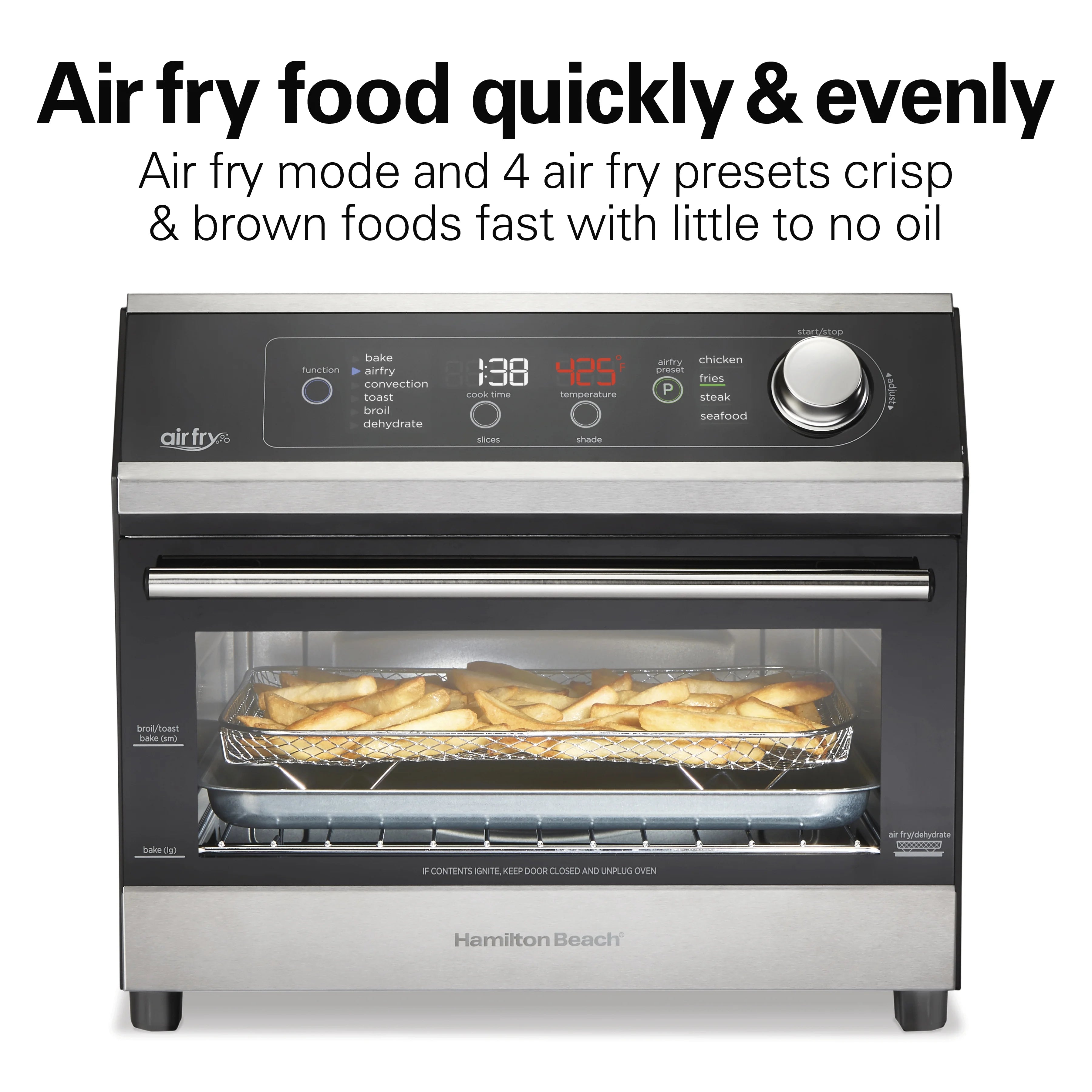 Hamilton Beach Digital Air Fryer Toaster Oven Combo, 10 Ways to Cook, 4 Preset Functions, 1800 Watts, Stainless Steel
