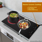 Home Electric 110V Ceramic Stove Cooktop Sensor Touch Control 2 Burners with Plug,Black,20.08x11.34in,Modern Style