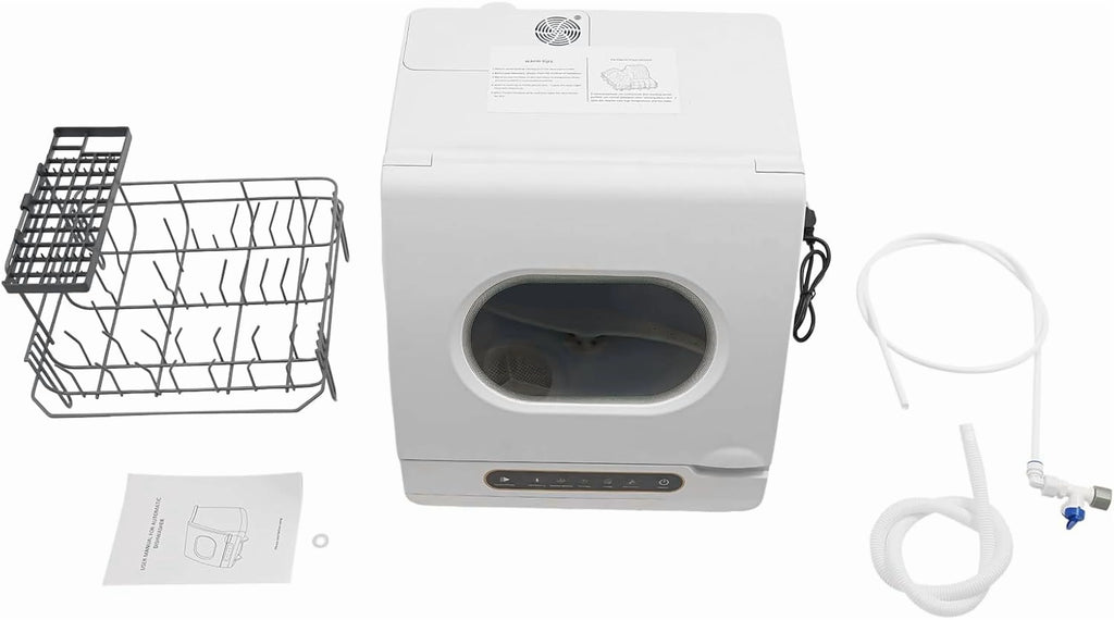 Portable Countertop Dishwasher, 1200W Mini Dishwasher with 12 Water Outlets and 360° Spraying Cleaning, White Fully Automatic Dishwashing Machine for Homes, Dormitories, Recreational Vehicle
