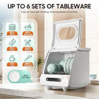 5 functions Countertop Dishwasher with 5L Water Tank,Upgrade Hot Air Dry Function,800W White Portable Dishwasher for Clean Dishes Knives Vegetables Fruits,161.6�H High Temp
