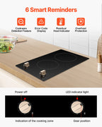 KFFKFF 12 Inch Induction Stove, 1800W 2 Burner Electric Cooktop Built-in Stove top with Knob-Controlled, 12 Heat Levels, Glass Top, Automatic Power-Off