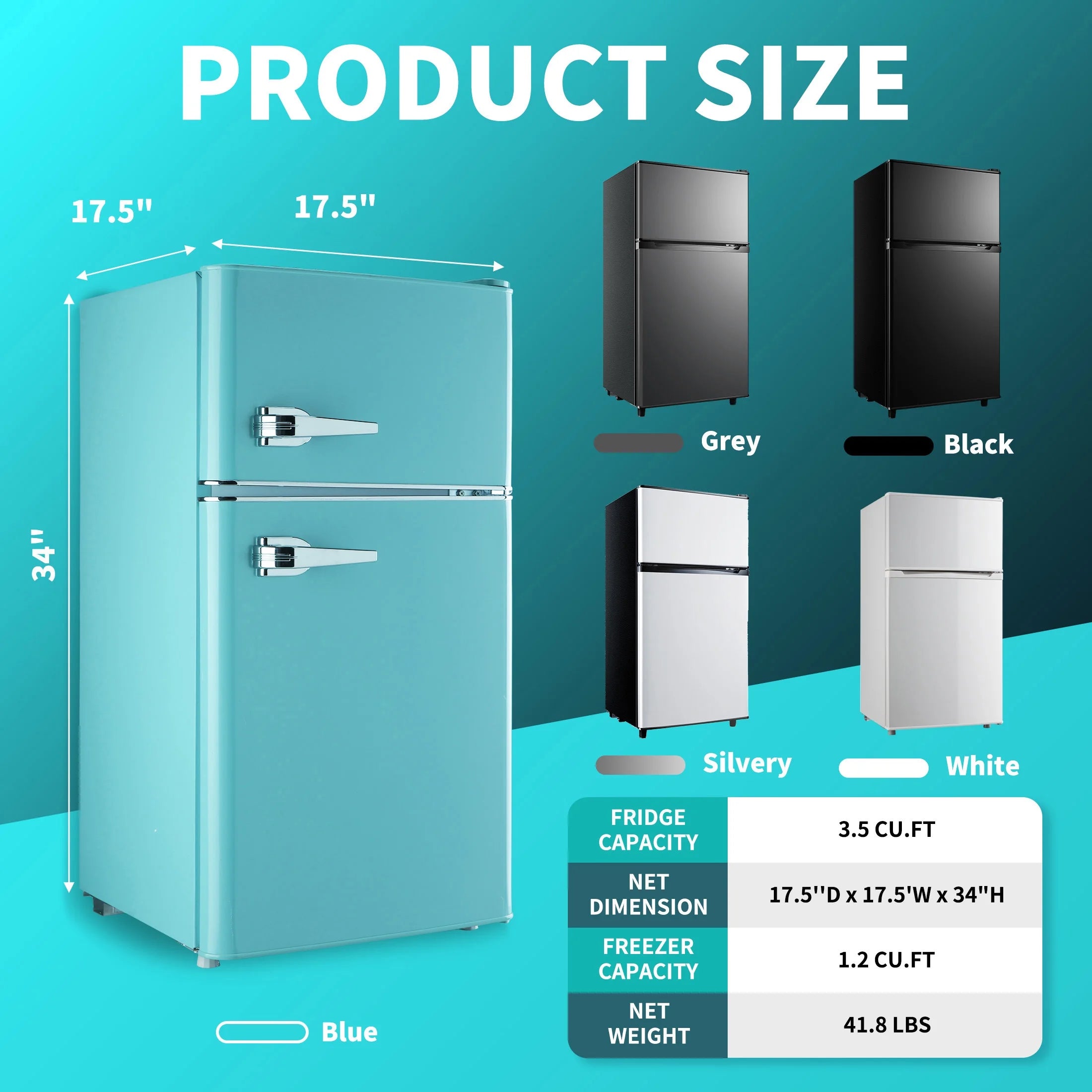 CALLIEVER Compact Mini Fridge with Freezer, 3.5 Cu.Ft 2-Door Refrigerator �C Ideal for Dorm, Office, Bedroom �C 7 Temp Settings, Adjustable Shelves,Silver
