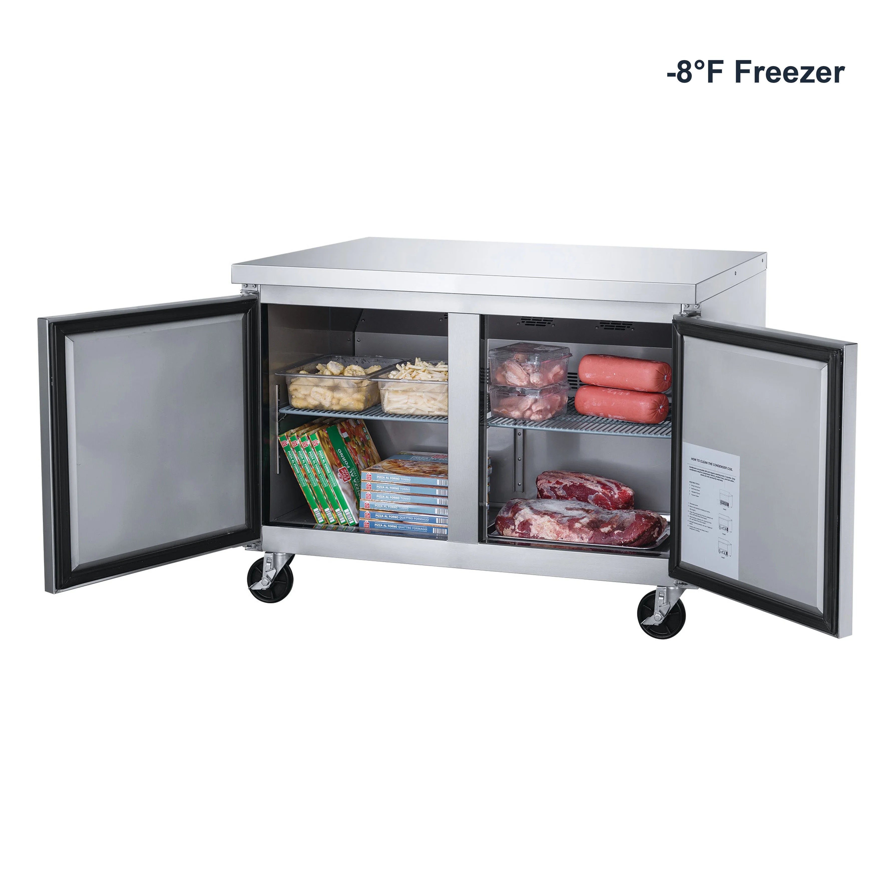 NSF 48 in. 2-Door Undercounter Freezer 13 Cu. Ft. Worktop Commercial Freezer in Stainless Steel ETL