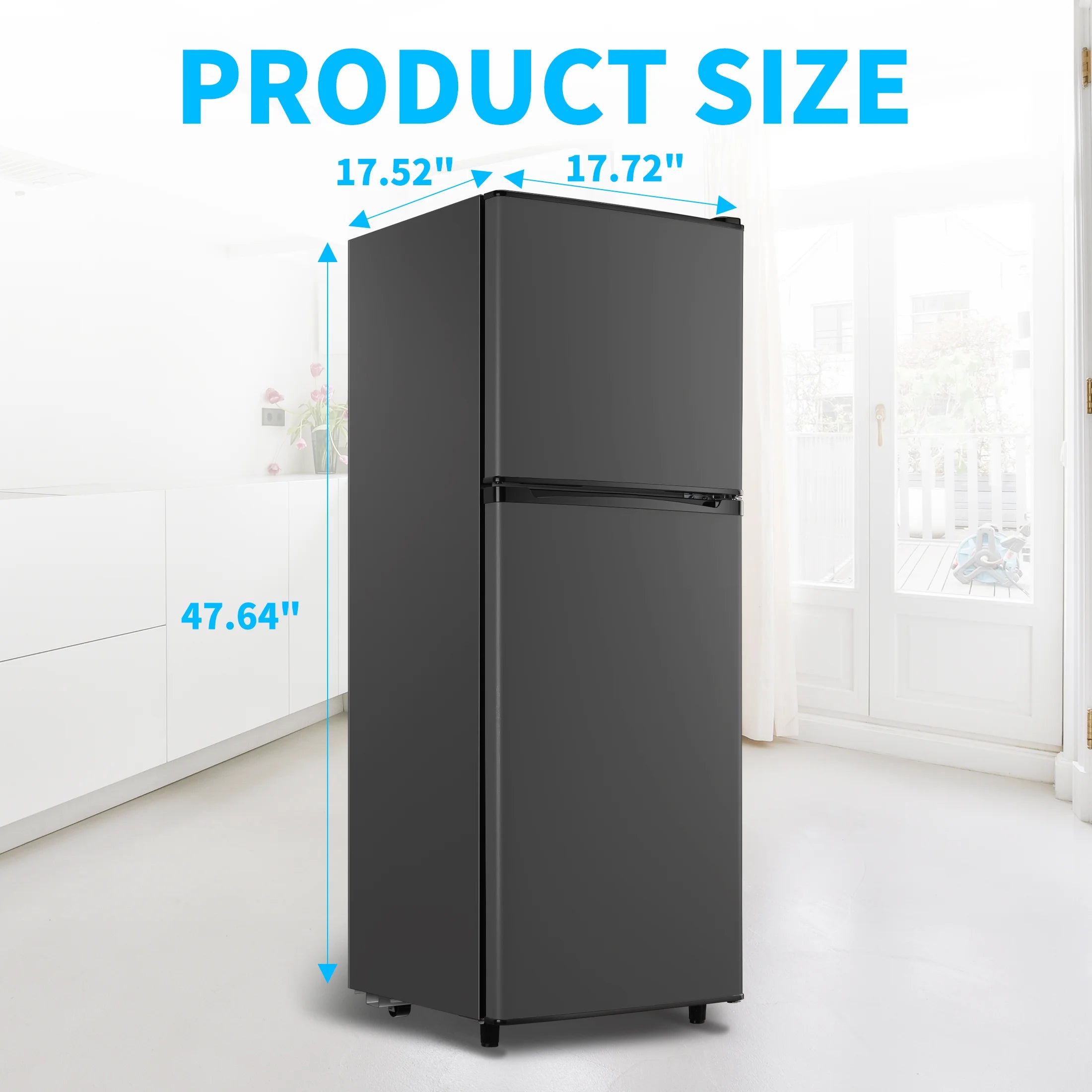 2 Door Mini Fridge with Freezer,4.5 Cu.ft.,7 Adjustable Thermostat & 4 Removable Glass Shelves,for Kitchen Dorm Apt,Grey