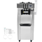 KFFKFF Commercial Soft Ice Cream Machine 21-31 L/H Output 3-Flavor  LED Display Auto Clean 4.3L/1.1GAL Hopper ,1.7L/0.45gal Cylinder