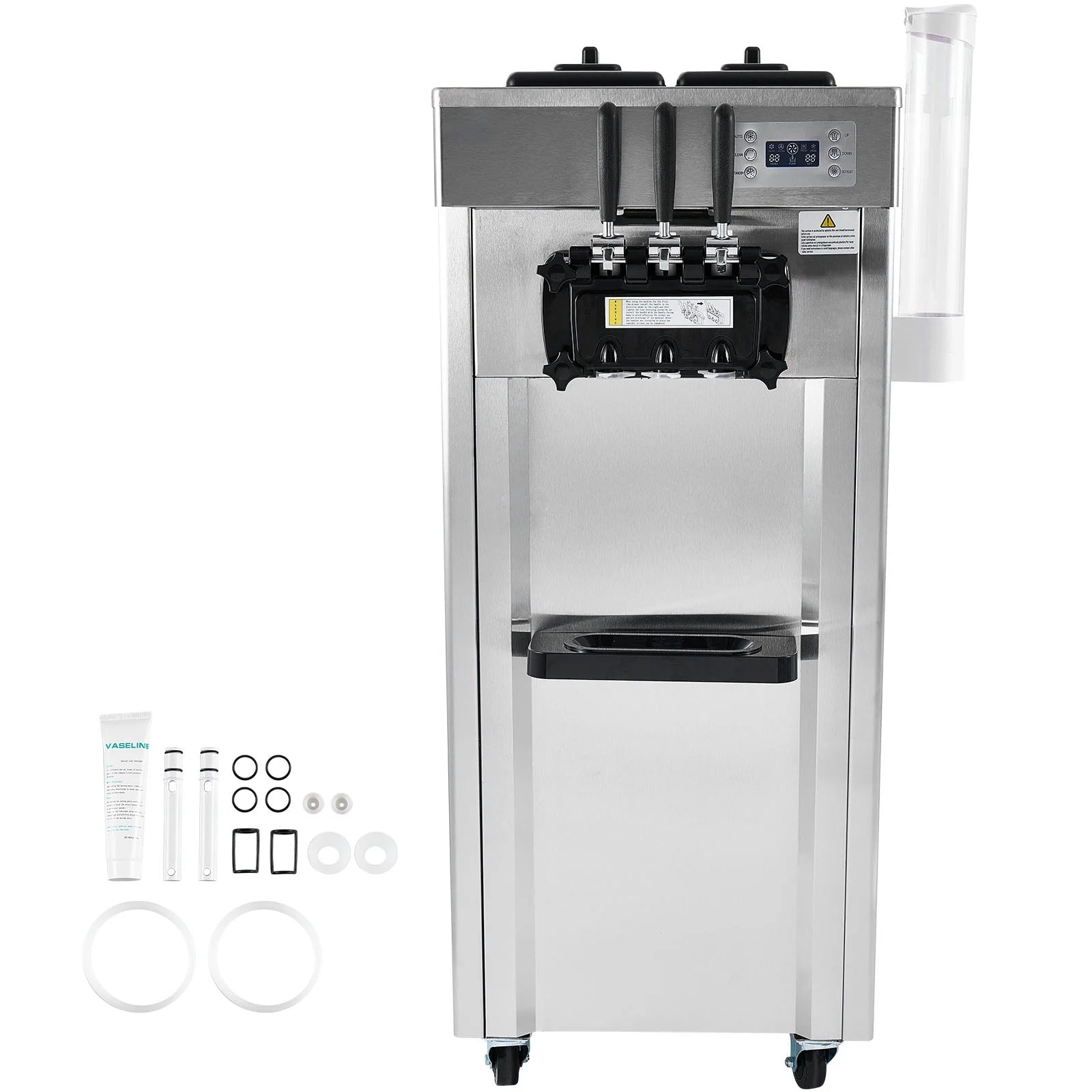 KFFKFF Commercial Soft Ice Cream Machine 21-31 L/H Output 3-Flavor  LED Display Auto Clean 4.3L/1.1GAL Hopper ,1.7L/0.45gal Cylinder