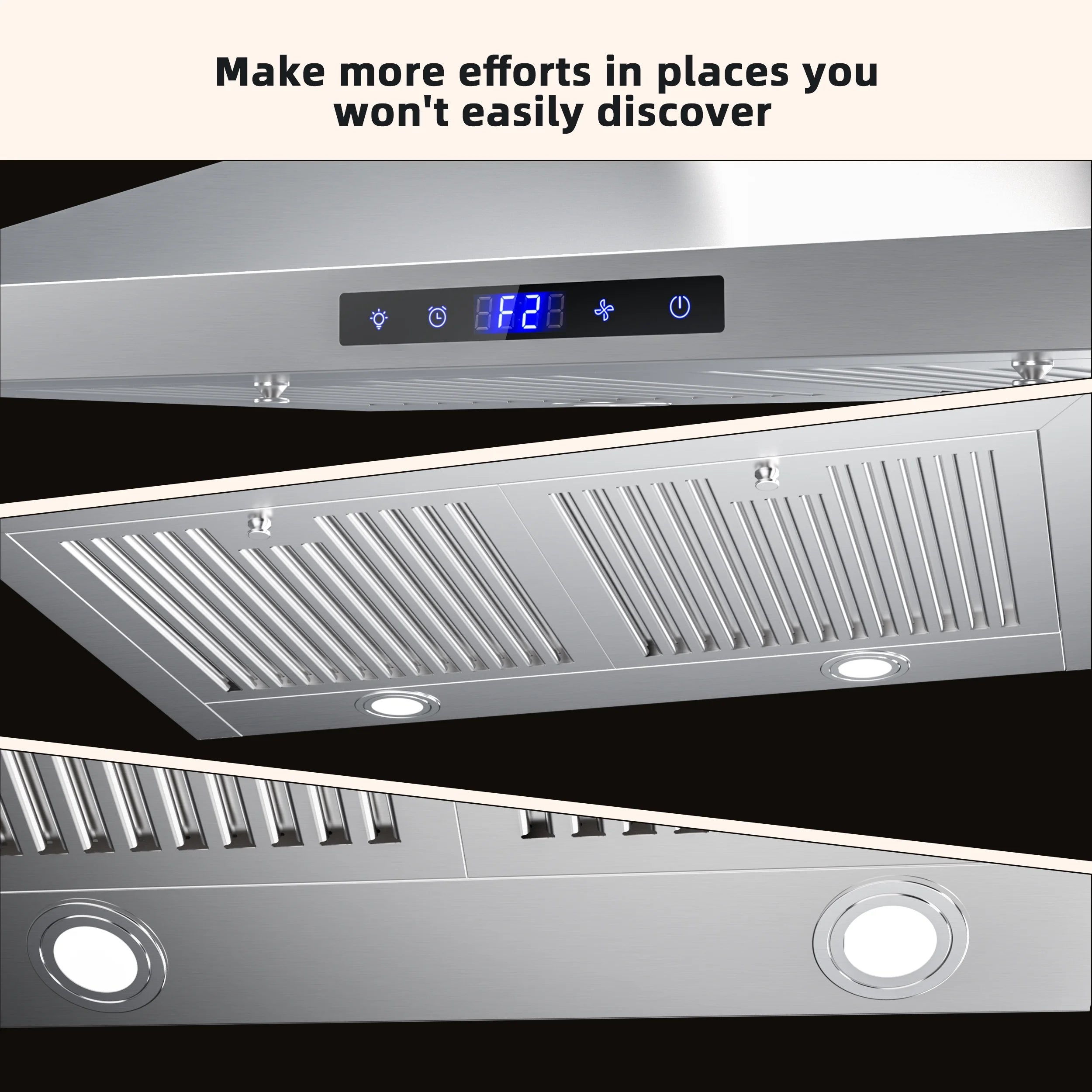 FIREGAS Range Hood 30 Inch, Stainless Steel Wall Mount Kitchen Hood with 3 Speed Exhaust Fan, Ducted/Ductless Convertible, Touch Control, Stove Vent Hood with 5-Layer Aluminium and Charcoal Filters