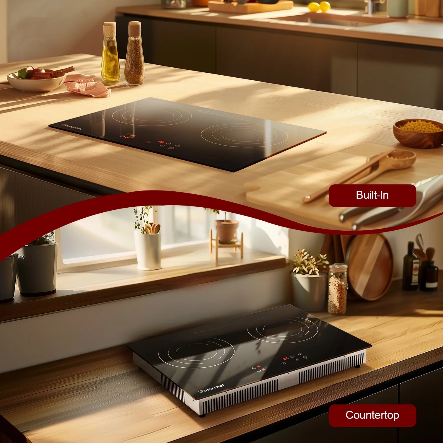 Double Induction Cooktop 1800W Induction Stove Top 2 Burners for Cooking, Sumaki Built-in Electric Cooktops With 9 Power Levels