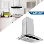 Tieasy 30 inch Wall Mount Range Hood Stainless Steel 700 CFM Black Touch Panel Kitchen Vent Fan
