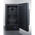 ADA compliant 18" wide frost-free freezer in black for built-in or freestanding use, with lock and digital thermostat