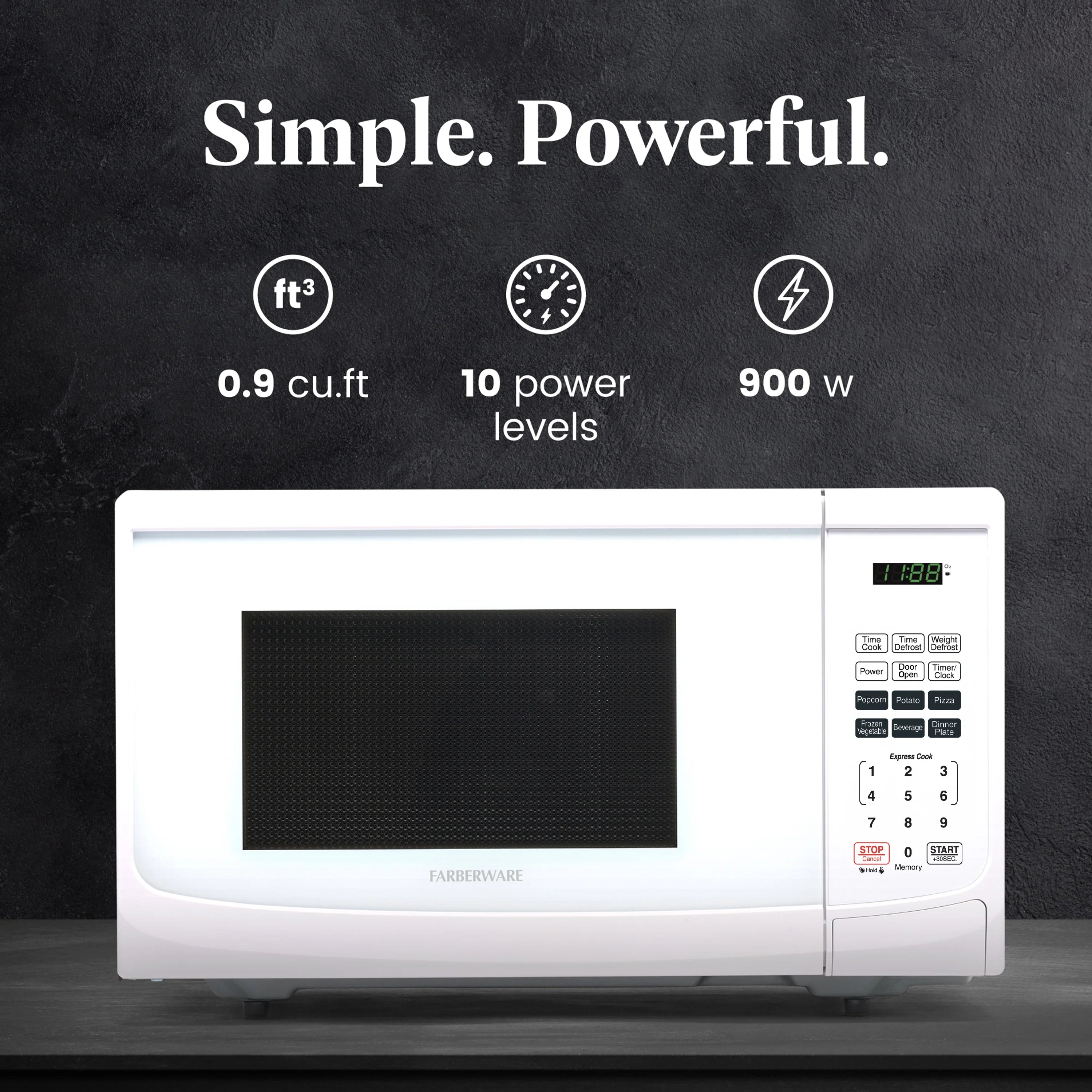 Farberware Classic 0.9 Cu. Ft 900-Watt Microwave Oven, Stainless Steel