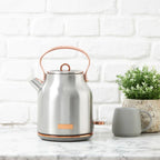 Haden Heritage 1500 1.7 Electric Kettle, Matte Black Finish with Copper Accents