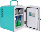 Mini Fridge - Refrigerator for Bedroom Office, Portable Table Top Beverage Cooler, 12V 110V Refrigerador For Drinks, Soda, Wine, Use In Car, Dorm, Outdoor, Patio, 6 Can