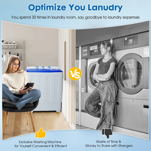 Artbros 28lbs Portable Twin Tub Washing Machine with Drain Pump, Compact Laundry Washer for Apartments, Dorms, Blue