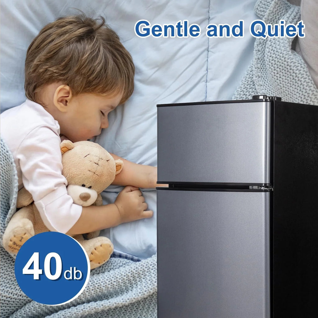 3.5 Cu.Ft Mini Fridge Freezer, 2 Door Small Refrigerator, 7 Level Adjustable Thermostat Freezer Fridge for Living Room, Kitchen and Apartment, Sivelr