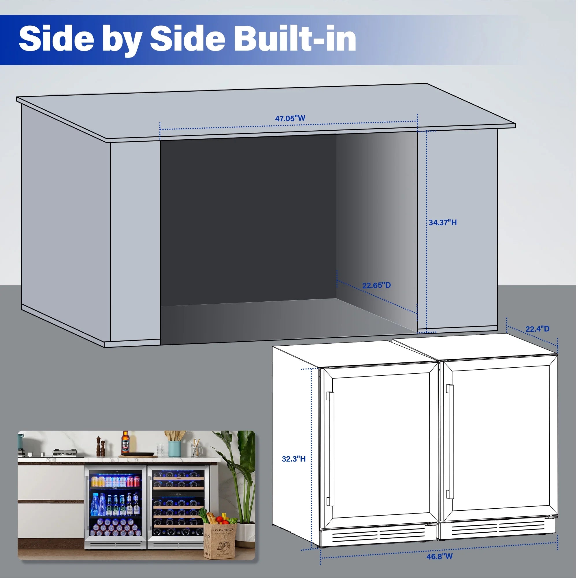 Yeego 30" Wine and Beverage Refrigerator,Two 15" Wine and Beverage Cooler Under Counter or Freestanding, Hold 33 Bottles and 80 Cans(Two Pack)