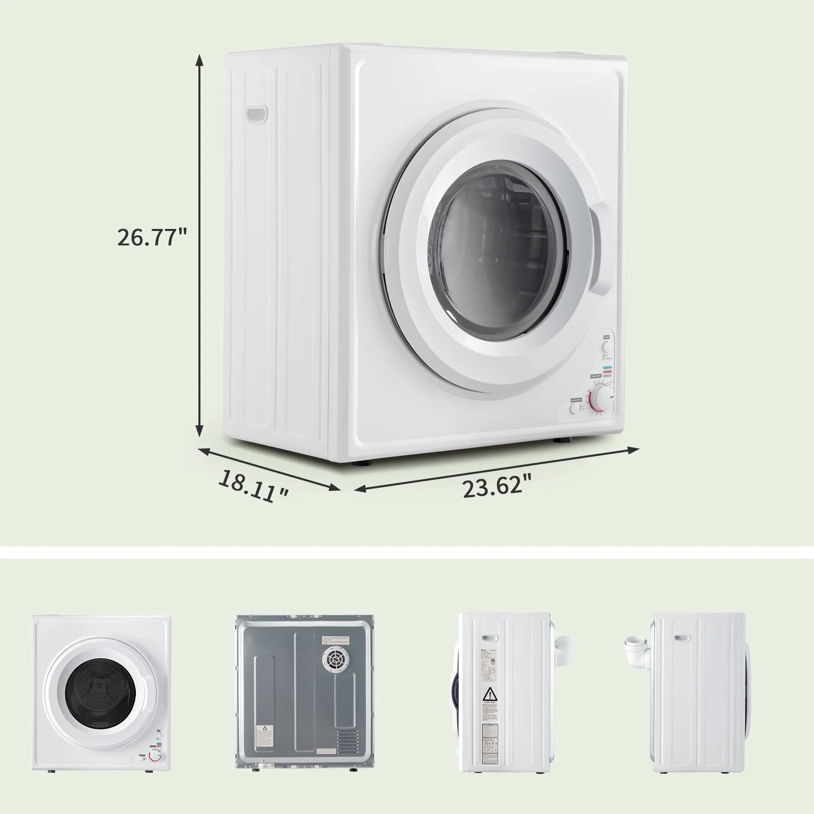 GYJ40-168I1 Compact portable Household clothes Dryer 4KG 2.6CUFT with Stainless Steel Drum White 120V 1400W MECHANICAL Control