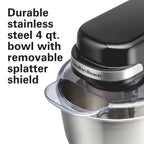 Hamilton Beach 4 Quart Stand Mixer for Kitchen, 7 Speeds, Tilt-Head, Dough Hook, Whisk & Flat Beater, White