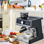 COZONY Espresso Machine 15 Bar, 2.5 L Water Tank, Semi Automatic Coffee Maker with Grinder, Milk Frother/Steam Wand, Italian Pump, All-in-One Espresso Machine, Stainless Steel, Silver