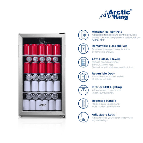 Arctic King 115-Can Beverage Fridge & Cooler, Stainless Steel Look, ARV115B1AST