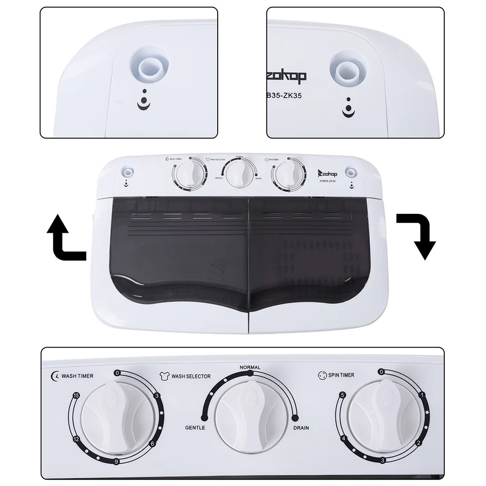 Compact Twin Tub with Built-in Drain Pump XPB35-188S 14.3(7.7 6.6)lbs Semi-automatic Gray Cover Washing Machine